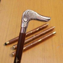 Vintage Victorian Brass Dog Head Handle Wooden Walking Stick Designer - $808.93 MXN
