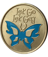 Let Go Let God Serenity Prayer Recovery Medallion Chip Coin AA NA Blue Butterfly - $15.48
