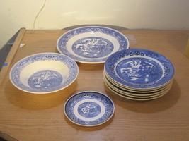 9 Antique Vintage Blue Willow Dishes Unmarked - $118.80