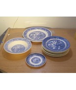 9 Antique Vintage Blue Willow Dishes Unmarked - $162.48 CAD