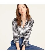 J crew classic fit shirt crinkle gingham classic navy blue Women’s Size 00 - $33.26 CAD