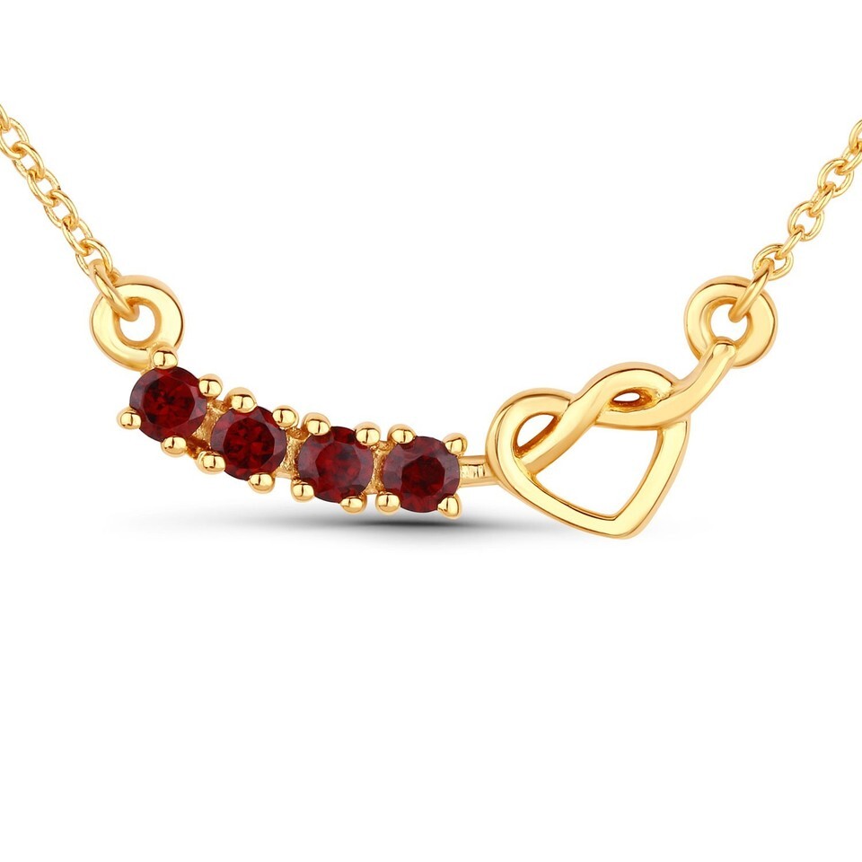 Red Gemstone Garnet Heart Necklace Yellow Gold Gift Anniversary Special ... - $77.22