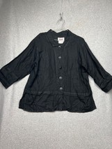 Vintage Flax Linen Button Up Tunic Blouse Womens S Oversize Black Minimalist - $42.87