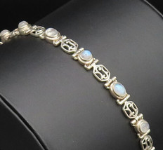 925 Silver - Vintage Cabochon Moonstone &amp; Openwork Swirl Link Bracelet- ... - $106.53