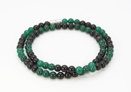 Green Jade and Obsidian Necklace - A Harmony of Peace and Protection - £22.03 GBP