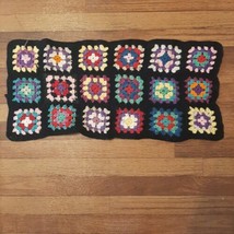 Black Crocheted Granny Squares Panel Needs Finishing Colorful Craft Hand... - $22.43