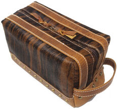 Men&#39;s Leather Hair-on Travel Toiletry Organizer Shaving Dopp Kit Bag 18RT02 - $69.00 CAD