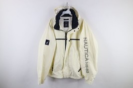 Vintage 90s Nautica Mens Large Spell Out Hooded Sailing Windbreaker Jacket Cream - £70.93 GBP