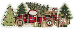 Christmas Buffalo Red Plaid Farm Truck 35&quot; Beaded Table Runner Lodge Far... - $66.54