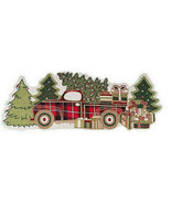 Christmas Buffalo Red Plaid Farm Truck 35&quot; Beaded Table Runner Lodge Far... - £52.05 GBP