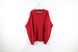 Vintage 90s Streetwear Mens XL Faded Striped Cotton Knit Crewneck Sweater Red - £47.43 GBP