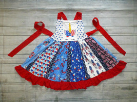 NEW Boutique Unicorn 4th of July Patriotic Girls Sleeveless Ruffle Twirl Dress - £4.78 GBP+