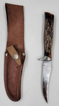 Tramontina Hunting Knife Stainless Steel Brazil 8&quot; Pointed Leather Sheath Vtg. - £17.56 GBP