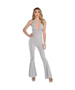 Silver Disco Jumpsuit 70&#39;s Fever Retro Dress Up Halloween Adult Costume ... - £21.57 GBP