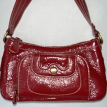 Perlina Red Patent Leather Organizer Shoulder Bag Handbag Compartments New - $69.30