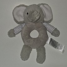 Carter&#39;s Gray White Elephant Plush Rattle Baby Toy Lovey Grabber Ring 2019 - £9.30 GBP