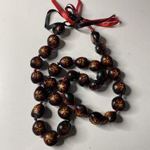 Hawaiian Kukui Nut Lei Red Color Hibiscus Flower Necklace - $10.95