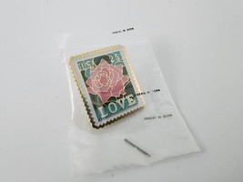 USPS Stamp Pin USA 25 cent LOVE with ROSE in stained glass style lapel pin 1988 - £6.33 GBP