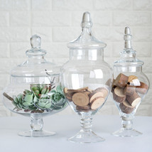 3 Pcs 10&quot;&quot; 12&quot;&quot; 14&quot;&quot; Clear Glass Apothecary Jars Containers With Lids Wholesale  - £76.37 GBP