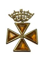 Vintage Crown Maltese Cross Brooch Amber Glass Gold Tone Heraldic Pin Pe... - $25.20
