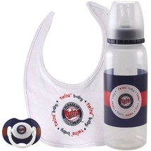 Minnesota Twins Baby Gift Set 3 Piece Pacifier Bib Bottle MLB Baseball B... - £15.72 GBP