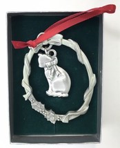 Lindsay Claire Pewter Cat w/ Bells in Wreath Christmas Tree Ornament 3.5&quot; - $17.00