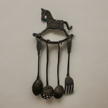 Cast Iron Rocking Horse Utensil Holder 5pc Set Kitchen Wall Rack Country... - £19.30 GBP