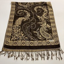 Women Scarf 100% Pashmina Paisley Metallic Gold Brown 68” X 27” Tassels - £7.11 GBP