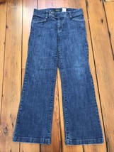 Eddie Bauer Double Button Wide Leg Boot Cut Dark Wash Blue Jeans 8 32 x 31 - $29.99