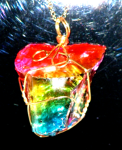 Rainbow Natural Quartz Crystal Gemstone Pendant Gold Plated 18&quot; Chain Healing - £10.02 GBP