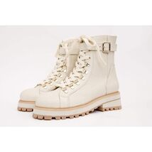 The Belgrano Cream Leather Lace-Up Ankle Women Boot With a Side Zipper image 2