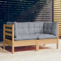  2-seater Garden Sofa Grey Solid pine wood, 100% polyester fabric - $6,905.70 MXN