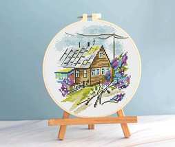 Retro House &amp; Lilac cross stitch pattern pdf - grandmas house countrysid... - £5.18 GBP