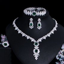 4pcs Green African Cubic Zirconia Big Luxury Women Jewelry Sets for Brides Weddi - £73.75 GBP