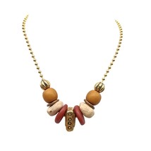 Vintage Bohemian Style Beaded Choker Necklace with Gold Accents &amp; Earth Tones - £22.75 GBP