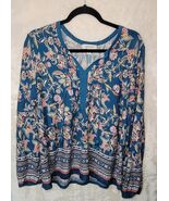 Vintage X America Floral Print Summer Stretch Rayon Tunic Top Blouse Wom... - $14.24