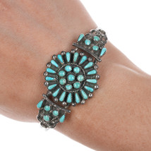 6.25&quot; Vintage Zuni petit point turquoise silver cuff bracelet - £289.54 GBP