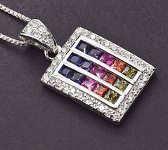 Gift New 4Ct Lab-Created Multi-Color Sapphire Good Luck Pendant in 925 Silver - £119.42 GBP