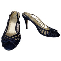 Adrianna Papell Heels Slingback Shimmer Blue 8.5M 4&quot; Heel Open Toe Adjus... - £31.53 GBP