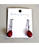 Red Earrings Dangle Drop Silver Tone Chain 1.5&quot; Long Slide Hook Back - £3.80 GBP