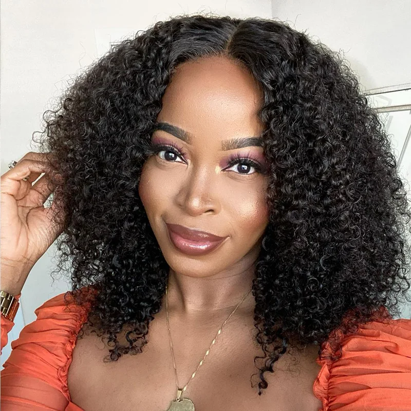 Pre-bleached Wear And Go Glueless Wig Kinky Curly Lace Closure Bob Wigs P - £54.74 GBP+