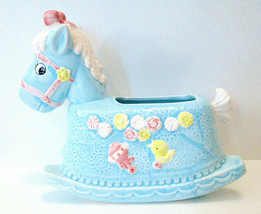 Vintage Napco Pastel Baby Blue Rocking Horse Planter Japan Nursery MCM Pony - £15.99 GBP