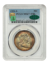 1951-S 50C PCGS/CAC MS67+FBL - Franklin Half Dollar - Tied for Finest Known - $17,823.75