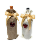 Burlap Wine Bag Jute Wine Bottle Gift Bag with Drawstring, with Heart an... - $20.26 CAD