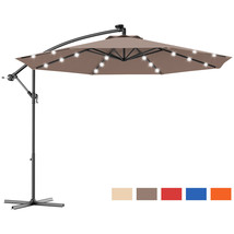 Costway 10' Hanging Solar LED Umbrella Patio Sun Shade Offset Market Tan - £146.97 GBP