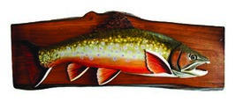 Brook Trout Hand Crafted Intarsia Wood Art Wall Hanging 24 X 11 X 2.5 Inches - $97.02