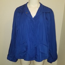 Chico’s Blue Jacket Black White Geometric Hidden Detailing Size 2 Snap F... - $34.60