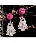 Ghost Earrings Boo Halloween 2D Acrylic Dangle Stud Earrings,Pink NEW - $13.86