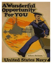 WW1 War Time U.S. Navy Recruiting Poster &quot;Wonderful Opportunity&quot; 8X10 Photo - £6.66 GBP