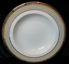 Superb Mikasa Retired Cambride 9" Bowl Y0501 Gold Gray Bands Over Glossy White - $14.95